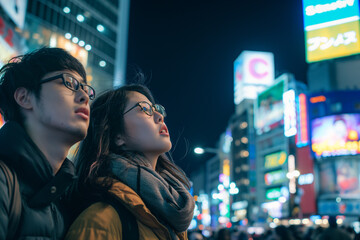 Canvas Print - Romantic couple exploring vibrant city