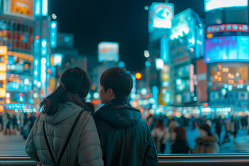 Canvas Print - Vibrant city exploration for romantic couple