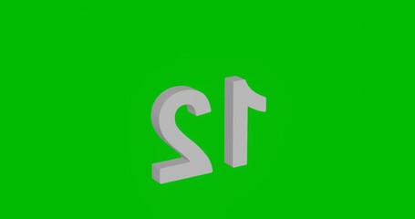 Poster - Animation of rotation of a white twelve number with shadow. Simple and complex rotation. Seamless looped 4k animation on green chroma key background