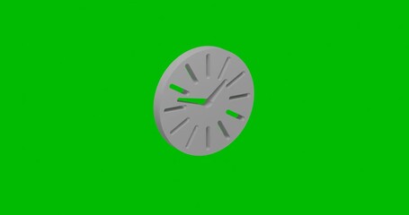 Poster - Animation of rotation of a white clock symbol with shadow. Simple and complex rotation. Seamless looped 4k animation on green chroma key background