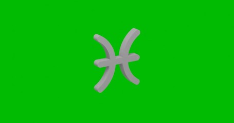 Poster - Animation of rotation of a white zodiac pisces symbol with shadow. Simple and complex rotation. Seamless looped 4k animation on green chroma key background
