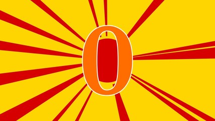Poster - Number zero symbol on the background of animation from moving rays of the sun. Large orange symbol increases slightly. Seamless looped 4k animation on yellow background