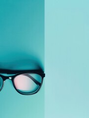 Leinwandbilder - A pair of black eyeglasses sit on a blue and teal background. Generative AI
