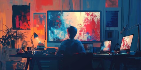 Aufkleber - A digital artist uploading artwork files to an online portfolio platform, showcasing creative content data transfer