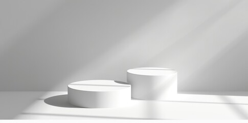 white background with two cylindrical podiums for product presentation, mockup.
