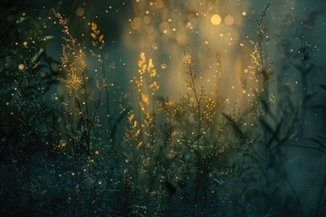 Sticker - Early morning sunlight rays shining through misty forest trees, Subtle wisps of light creating a dreamy atmosphere, AI generated