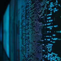 computer screen with blue code.