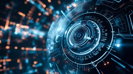 Poster - high Technologies and Mechanisms, Inventions and Progress, Abstract Technological background with glowing buttons and shining mechanisms, computer details and parts. Science and industry