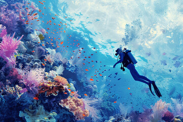 Wall Mural - scuba diver in the underwater