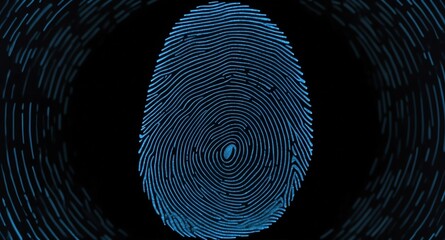 Aufkleber - blue digital fingerprint hologram projection on plain black background with copy space
