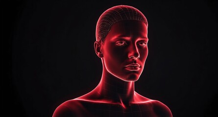 Poster - red human face hologram projection on plain black background with copy space