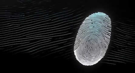 Aufkleber - white digital fingerprint hologram projection on plain black background with copy space