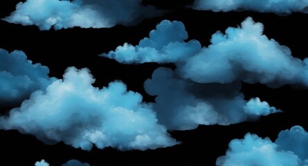 Wall Mural - blue clouds pattern hologram projection on plain black background with copy space