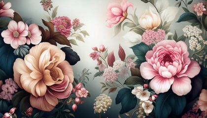 Wall Mural - beautiful fantasy vintage wallpaper botanical flower bunch,vintage motif for floral print digital background.generative ai.