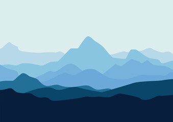 mountain landscape vector illustration in flat design with blue color tone.