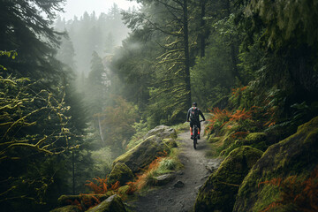 Wall Mural - Mountain biker on forest trail