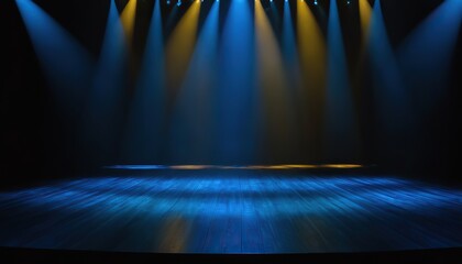 Canvas Print - Blue empty stage Spotlights illuminate empty stage blue background.17