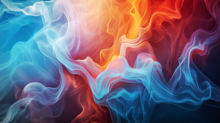 Canvas Print - Abstract composition of swirling smoke-like patterns with blue, orange, and red hues blending seamlessly for a dynamic visual effect.