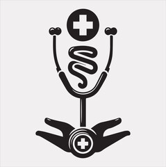 The stethoscope symbol health logo silhouette vector on a white background