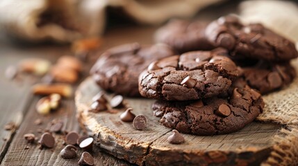 Poster - Homemade chocolate cookies displayed on a rustic wooden table