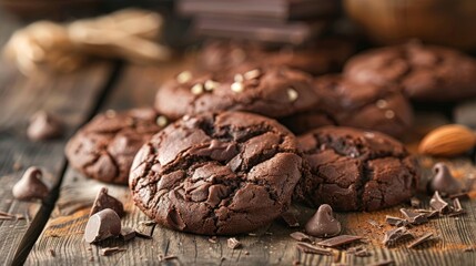 Poster - Homemade chocolate cookies displayed on a rustic wooden table