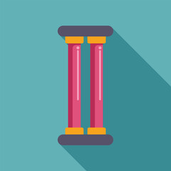 Poster - two pink columns standing tall on a blue background, casting a long shadow