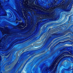 13. ultramarine blue and silver liquid paint with ripple effect, abstract pattern, dynamic and eye-c