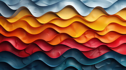 Wall Mural - A colorful wave pattern with blue, red, and yellow colors. The colors are arranged in a way that creates a sense of movement and energy. The image conveys a feeling of excitement and vibrancy