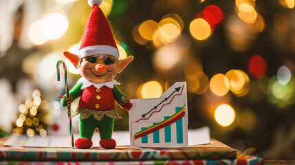 Wall Mural - Santa Claus with graph on the background of the Christmas tree. Christmas concept.
