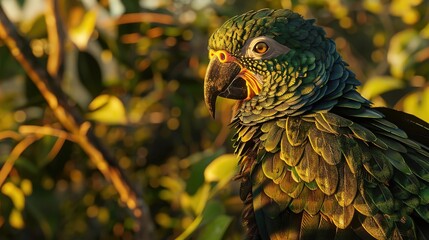 Wall Mural - Green Parrot in Natural Habitat Photo