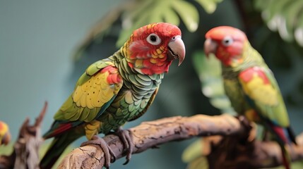 Canvas Print - Colorful Parrot Perched on Branch Illustration