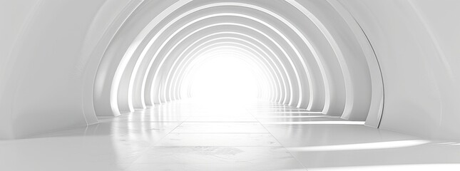 Canvas Print - White background, white tunnel with light at the end