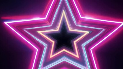 Poster - Tunnel with disco style stars,VJ Loop Glowing Disco Tunnel, Neon Star Tunnel