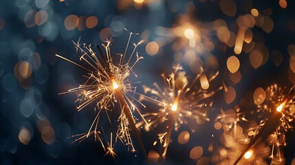 Wall Mural - Burning sparkler on bokeh background. New Year and Christmas concept