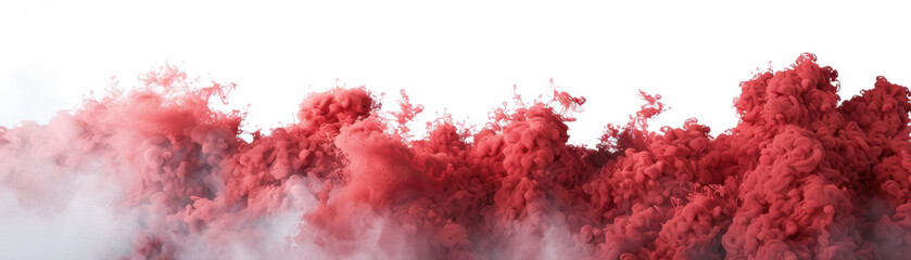 Wall Mural - Vibrant red smoke cloud rising against a white background, creating a dynamic and atmospheric visual effect, perfect for abstract and creative projects.