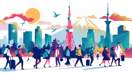 Visit Tokyo. Concept business illustrations. Vector illustration