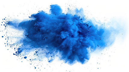 Wall Mural - Dynamic explosion of vibrant blue powder on white background, showcasing energy and motion in abstract form for creative design and artistic projects.