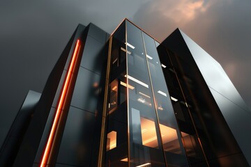 Canvas Print - Modern Glass Building with Orange Accent Lighting