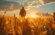 © Marta P. (Milacroft) - Farmer is walking through a golden wheat field at sunset, checking his crops