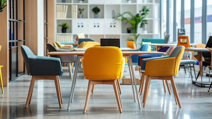 work space with urban chair and laptop on wooden table