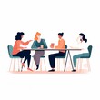 © GIFTE - Minimalist character illustrations in Notion style, white background, with a group of people sitting at a table