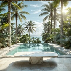 Beautiful tropical resort large swimming pool center is Chic Whi