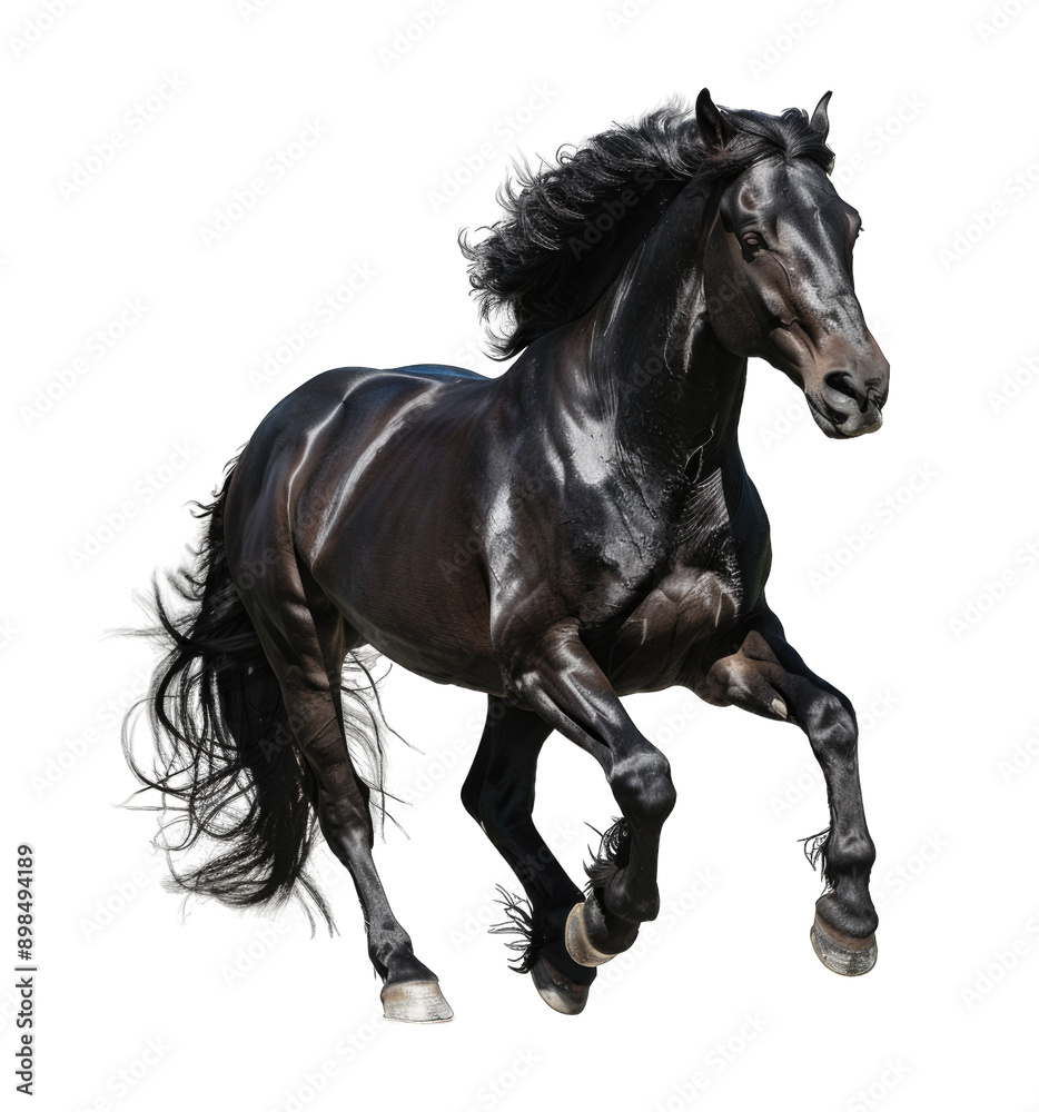 Black running horse isolated on transparent background cutout PNG Stock ...