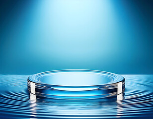 Poster -  Abstract 3D Display Stand with Water- A glass podium set against a dynamic blue water backg_1(14)