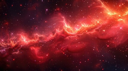 Wall Mural - A red galaxy with a lot of stars and a bright orange line