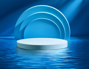 Aufkleber -  Abstract 3D Podium on Blue Background- A 3D display stand on a blue water background, perfe_1(19)