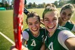 © LukaszDesign - Sports ladies, team selfie, field for memory, competition, or fitness smiling in portrait. Girl group, social media photos for pals, profile pictures, variety for hockey game