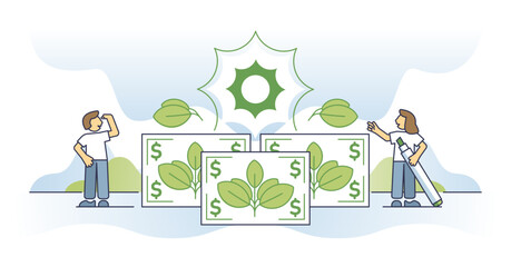 Wall Mural - Socially responsible investing for environmental projects outline concept, transparent background. Nature friendly and green business investing illustration. Ecological project financial support.