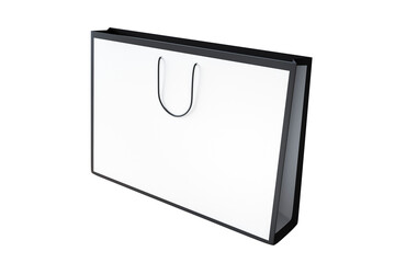 Poster - Blank shopping bag with black handles isolated on a white background. Clean, modern design ideal for branding or marketing purposes. 3D Rendering