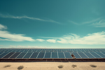 large solar farm in the desert with rows of solar panels